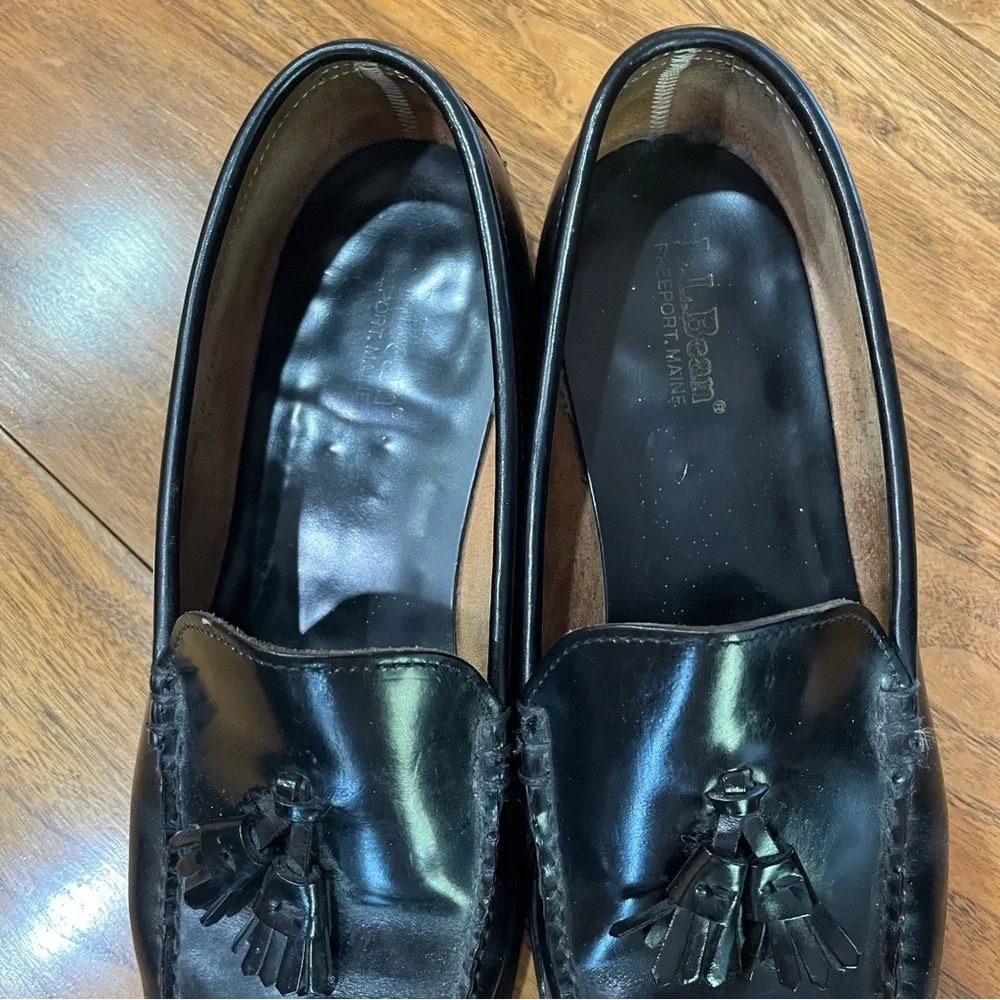 L.L. Bean Black Leather Oxford Tassel Loafers 12B Made in USA‎